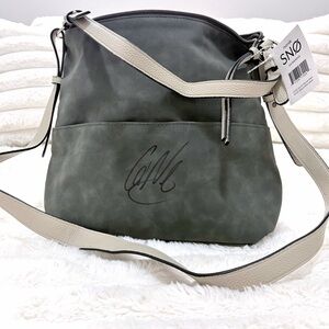 SIGNED GEIR NESS-Grey Crossbody Bag with Cream Strap
